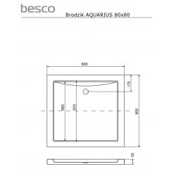 Brodzik kwadratowy posadzkowy Slimline Aquarius 80x80 Piramida, Besco 80x80x3x5,5